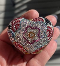 Judith Leiber 90s Heart Pill Box Flowers Swarovski VTG Original Neimans Box Y2K picture