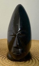 Hand Carved Black Obsidian Tiki Head Figurine Statue Healing Stone Paperweight picture