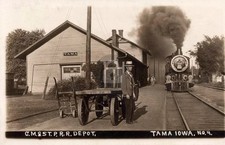 Tama IA Iowa Railroad Depot Train Station 1910s RPPC Photo Postcard COPY picture