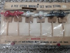 Vintage 1950s/1960s Japanese Wooden Barbecue Steak Markers Set of 6 Japan  picture