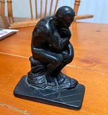 Vintage Black Cast Iron The Thinker Doorstop/Bookend Bookend picture