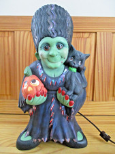 VTG Bride of Frankenstein Ceramic Halloween Figurine Pumpkin Cat Flash Lights picture