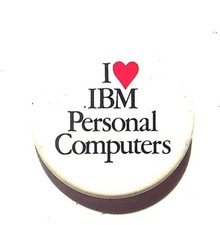 VINTAGE I LOVE IBM PERSONAL COMPUTERS PINBACK BUTTON TECH ADVERTISING PROMO picture