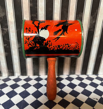 Vintage T COHN Halloween Tin Litho Rattle Noisemaker Wood Handle.  Cute graphics picture