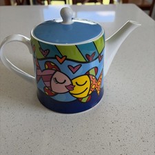 ROMERO BRITTO Bone China Deeply In Love Fish Design 28.7 oz. Tea Pot EUC picture