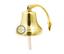 Brass Large Ship's Wall & Hanging Bell Brass With Bracket & Lanyard Best 8 Inch picture