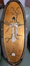 1 Pair Vintage Chinosoire Black Laquer Gold Gilt Asain Wall Art picture