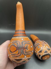 Vtg Set Of Peruvian Carved Gourds Rattles/Rain Sticks 7