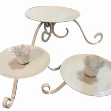 Vintage Candle Holders White Metal Scroll Set of (3) picture