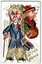 1909 Old Man Stung Again Handwarmer Embossed Baldwin Minnesota MN Postcard picture