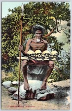 Postcard Veteran Moro Warrior With Skulls And Spear Philippines PI C151 picture