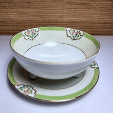 Antique Nippon Hand Painted Rising Sun Mark Footed Bowl & Saucer Set 1911-21 picture