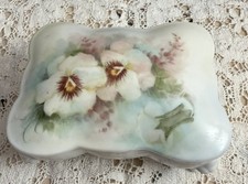Vintage Hand Painted Trinket Box Dish Lid F19 picture