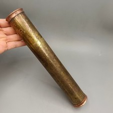 Vintage Engraved Brass Incense Tube Antique Cylindrical Incense Storage picture