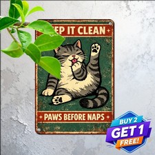 Funny Cat Metal Wall Sign Vintage Pet Restroom Decor Tin Plaque 8x12 Inch picture