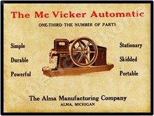 1910 Alma Mfg. Co. McVicker Gas Engines New Metal Sign: LARGE SIZE 12 x 16 picture