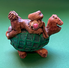 Vintage Studio Art Clay Tortoise and the Hare SK Orr Dated 7-75 Art Pottery 4.5” picture