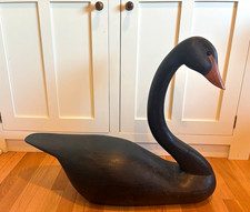 Hand-Carved large Wooden Black Swan Figurine Sculpture Signed Base 34x25 picture