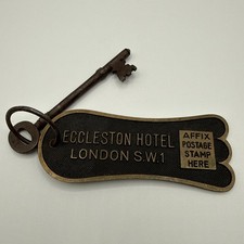 Vintage c1930s-50s Eccleston Hotel London SW1 Room 34 Brass Hotel Key Tag picture