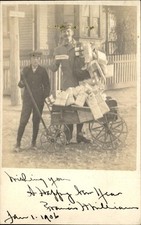 Mailman Mail Carrier Pacrels on Wagon Possibly New London CT  c1910 RPPC bhn picture