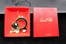 Vtg Marshall Field's 24K Gold Finish Kitten Cat Enamel Christmas Ornament Box picture