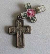 Vtg Sterling Sliding Cross Charm Guilloche Enamel Catholic Pendant for Rosary? picture