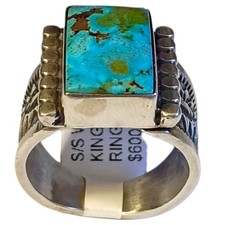 Astute Samuel Yellowhair Navajo Spiderweb Kingman Turquoise Ringsz9.5 picture