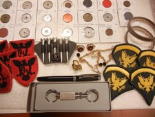 VINTAGE JUNK DRAWER MISCELLANEOUS LOT - TAX TOKENS -WWII PATCHES - BOEING - picture