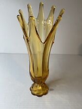 Vintage MCM Amber Art Viking 8 Point Petal Crown Top Glass Vase 14