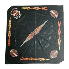 Vintage Harley Davidson Bandana Budke’s North Platte Nebraska Flaming Webs Black picture