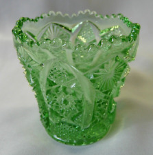 Vintage Imperial Green Pressed Glass Octagon Pattern Toothpick Holder picture