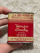 VTG Yours Truly Chilli Powder 1.5 Ounce Metal Spice Tin Cin. Ohio picture
