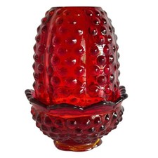 Vintage Fenton Hobnail Mini Fairy lamp Cranberry Red Glass Amberina cadmium glow picture