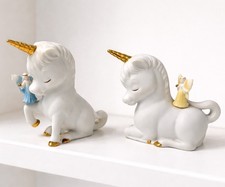 Vintage Lot Rare Signed Enesco Porcelain Unicorns with Blue & Yellow Fairies picture
