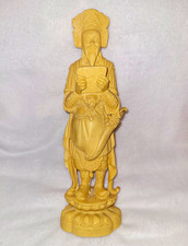 Chinese Figure Statue Holding Tablet/Scroll on Lotus Base Beige/Tan 9 in Tall picture