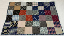 Antique Vintage Patchwork Quilt Table Topper, Four Patch, Early Calicos, Blue picture