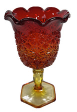 Vintage Fenton Amberina Pedestal Candy Dish Button & Daisy Scalloped Edge 6 1/2