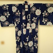 Women's Yukata, Navy Blue with Chrysanthemum Pattern, Length 152cm picture