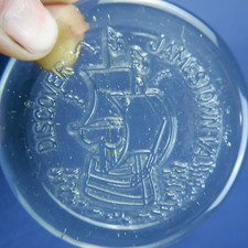 Vtg Discover Jamestown VA Glass Blowen Galleon Paperweight Souvenir Coaster picture