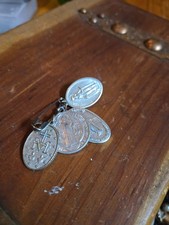 Lot Of 4 vtg Religious Charms Saints & Mother Mary Silver-tone Aluminum Charms picture