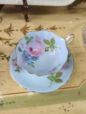 Paragon Double Warrant Teacup & Saucer Blue Pink England Excellent Condition picture