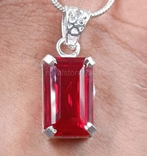 IGL Certified Natural 42.85Ct Red Ruby Pendant Emerald Cut 925 Solid Silver 5OSQ picture