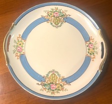 Antique Noritake Handpainted Platter w/ Handles & Gold Trim Blue Floral *Read picture