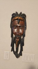 Vintage Hand Carved Wooden Jamaican Hanging Wall Art Mask Decoration 23”  picture