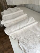 SET vintage French EMBROIDED linen cotton sheet OPENWORKS & 2 PILLOW SHAMS c1950 picture