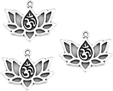 5 Lotus Charms Meditation Antiqued Silver Zen Open Flower Pendants Om Findings picture