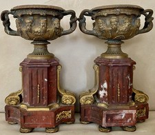Pair French Empire Bronze Ormolu & Rouge Marble Warwick Vases Urns, c. 1805–1825 picture