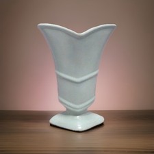 Vintage 1930s Pacific Pottery Vase Aqua Flared Rim Art Deco MCM Chevron USA Made picture