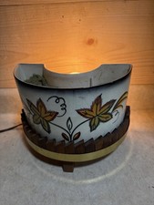 Vtg  MCM TV  Table Lamp Planter Pottery Ceramic Wood Metal Flowers Green Gold picture