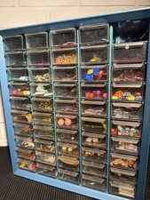 Vintage Akro-Mils 50 Slot Metal Parts Cabinet Loaded Buttons Craft Jewelry Lot picture